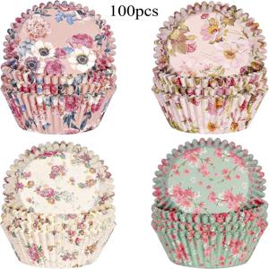 TEMU 100/200개 종이 컵케이크 컵, 베이킹용 머핀 컵, 5*3cm, 4가지 스타일 모음, 어버이날, 발렌타인데이, 결혼 기념일, 생일, 부활절, 성 패트릭 데이, Eid, 새해 축하 행사에 적합