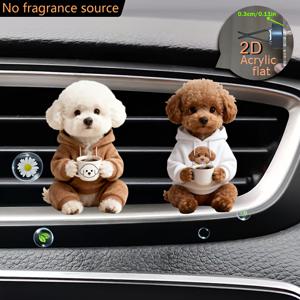 TEMU 2D 평면, 귀여운 비숑 프리제와 테디 강아지 패턴의 2D 아크릴 차량 벤트 장식 2개 세트. 차량용 방향제, 패셔너블한 아크릴 차량 액세서리, 사랑스러운 차량 내부 장식, 가벼운 디자인, 귀여운 펫 테마 차량 장식. 