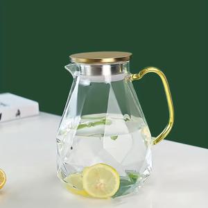 TEMU 레모네이드 피처, 1800ml/60oz 유리 주전자, 뚜껑 포함, 콜드브루 커피, 아이스 커피, 잎차, 선차, 냉수용, 주방 음료 디스펜서, 냉장고 및 식기세척기 안전