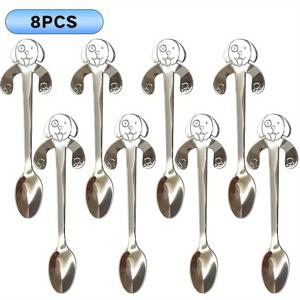 TEMU 2/4/8개 세트 강아지 커피 스푼 스테인리스 스틸 강아지 디저트 스푼 음료 스푼 믹싱 스푼 밀크셰이크 스푼 식기 주방 용품, 창의적인 스테인리스 스틸 행잉 컵, 티스푼, 주방 식기, 반짝이는 은색