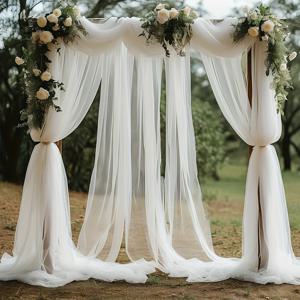TEMU 시어 패브릭 커튼이 특징인 26피트 대형 화이트 웨딩 아치 장식 1개, 32.8피트 행잉 쉬폰 거즈 포함, 로맨틱한 웨딩 장식, 발렌타인데이 선물, 웨딩식, 결혼식, 피로연에 적합