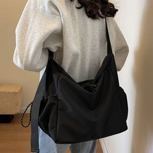 TEMU 세련된 단색 대용량 나일론 크로스바디 백, 조절 가능한 숄더 스트랩, 지퍼 잠금, 가벼움, 멀티 포켓 디자인, 데일리 업무, 휴가, 쇼핑 등에 적합