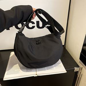 TEMU 순수 컬러 나일론 원단 싱글숄더백 지퍼 레이지 윈드 캐주얼 다용도 가방 여성용 출근 대용량 크레센트백