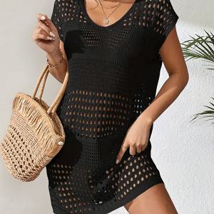 TEMU 여름/봄 여성용 단색 민소매 캐주얼 해변 바캉스 속이 빈 탱크 드레스