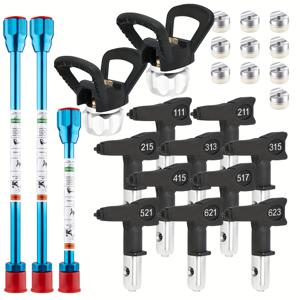 TEMU 15피스 페인트 건 세트 - 10개 리버서블 노즐 및 노즐 개스킷 + 3개 연장봉 + 2개 핸드 팁 가드, 페인트 스프레이어 예비 부품, 라텍스 페인트 분사용, 페인트 액세서리