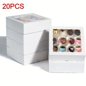 TEMU 투명 창문이 있는 박스 20개 세트 - 파이, 쿠키, 초콜릿 덮힌 딸기, 샤르쿠테리 보드, 케이크식슬, 프레첼에 완벽함 - 명절, 파티, 선물용 식품 안전 종이 트리트 박스