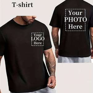 TEMU 맞춤 제작 남성용 티셔츠 - 앞뒤 양면 프린팅, 사진 또는 로고 티셔츠, 블랙 폴리에스터 반팔 여름 티셔츠, 캐주얼 작업복 또는 댄스 팀 로고 디자인, 팀 빌딩 및 행사에 이상적, 회사 엠블럼, 커플용