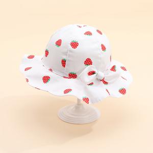 TEMU 티키키키 여아용 딸기 프린트 썬햇 - 조절 가능한 스냅 클로저, 넓은 챙, 접이식 가벼운 통기성 야외 하이킹용, 생일 및 사계절 (유아 어린이), 아이들 자외선 차단, 재미있는 아동 액세서리, 내구성 있는 썬햇