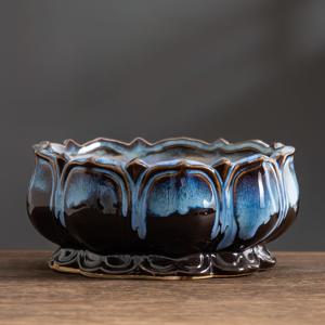 TEMU 로터스 고온 유약 세라믹 화분용, 레트로 창의적인 키가 큰 다층 꽃병, 매직 작은 오래된 스테이크 녹색 식물 세라믹 흐르는 유약 화분, 통기성 배수구 포함, 다육식물, 분재 및 소형 식물에 적합 - 실내 창틀과 테이블 장식