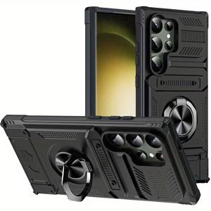 TEMU 휴대폰 케이스 - S25 울트라, S24 울트라, S23 울트라, A15, A55, A16, A56 용 튼튼한 하드 케이스 (메탈 스탠드 및 카드 수납 공간 포함)