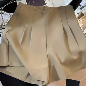 TEMU 여성용 하이웨이스트 플리츠 스트레이트핏 숏팬츠, 루즈핏 활용도 높은 아이템, 지퍼 디테일, 패셔너블한 아이템, 우아한 캐주얼웨어, Niannian의 셀렉션