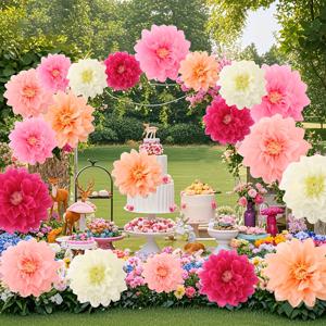 TEMU 20개 핑크 및 멀티컬러 종이 꽃 장식 세트 - 결혼식, 생일, 베이비 샤워, 부활절, 봄 축하 행사에 적합한 종이 꽃 공 - 전기 불필요