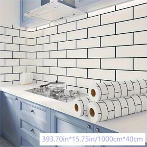 TEMU 1롤 화이트 벽돌 무늬 벽지 - 부엌 배치판, 침실, 거실 가구 리모델링용 탈착식 접착지, 쉽게 붙이고 떼는 설치