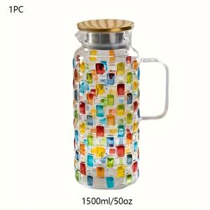 TEMU 1개 핸드페인팅 컬러 유리 손잡이 냉수병, 대형 아이스티팟, 뜨거운 물/차/주스/홈메이드 음료용, 파티·가정·결혼식 선물 추천 1500ml/50oz