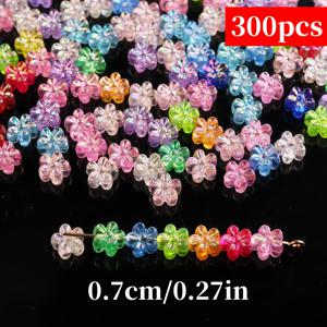 TEMU 300개 7mm 무지개 AB 투명 아크릴 플라워 비즈 - DIY 주얼리 만들기, 목걸이, 팔찌, 귀걸이 공예용 혼합 비즈, 창의적인 디자인, 매끄러운 마감, 손으로 만드는 예술가들을 위한 보석 재료