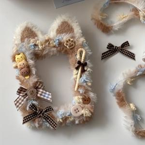 TEMU 핸드메이드 혼합 라인 즉석 사진 앨범 카드, 엽서 디스플레이 장식품, 고양이 귀 플러시 별 카드 홀더 (보관용)