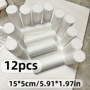 TEMU 12개 공예 폼 기둥 흰색 단단한 폼 원통 모형 제작 꽃꽂이 페인팅 모델 제작 크리스마스 사탕 파티 학교 프로젝트 홈 데코 꽃 디자인용