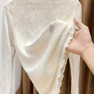 TEMU 레이스 하이넥 베이스 셔츠 여성용 봄/가을 슬림 패셔너블 얇은 속통 메쉬 셔츠 긴팔 탑