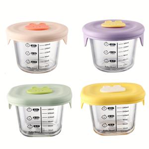 TEMU 2개/4개 식품 보관 용기, 6Oz 원형 및 사각 유리 병 (식품용), 실리콘 뚜껑 및 눈금 마크 포함, 우유, 과일, 찜, 계란 크림 보관 및 주방 정리용