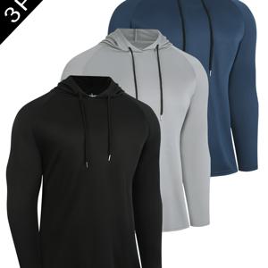 TEMU 3개 세트 남성용 폴리에스터 후드 스웨트셔츠, 운동 및 캐주얼 웨어에 적합한 솔리드 컬러 니트 소재, 가을과 겨울철 완벽한 체육관 의류, 내구성 강화 디자인, 다목적 활동복
