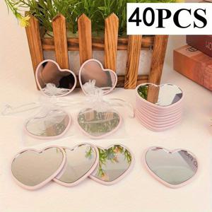 TEMU 20/40개 하트형 휴대용 거울 - 핑크, 화이트, 블랙 디자인에 리본 장식, 컴팩트하고 가벼운 여행용, 홈 데코, 선물용 (20/40개), 거울 벽 장식, 장식용 거울 세트, 광택 마감