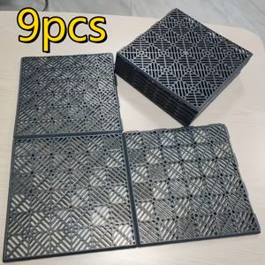 TEMU 9개 조립식 플라스틱 야외 겹침 바닥 매트, 미끄럼 방지 발코니 타일 | 재사용 가능, DIY 절단 및 겹침형, 테라스·계단·잔디밭·목로·욕실용