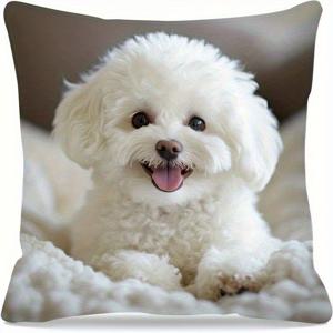 TEMU 귀여운 흰색 강아지 프린트 베개 커버 1개, 단면 2D 프린팅 사각형 지퍼형 쿠션 커버, 가정, 자동차, 반려동물 애호가 선물용, 기계 세탁 가능한 반려동물 장식, 편안하고 부드러운 원단