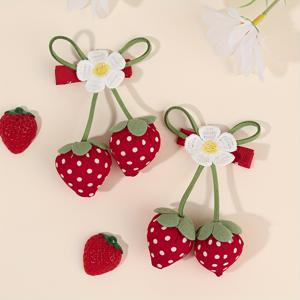 TEMU 2개 귀여운 딸기 모양 헤어 클립 빨간색 물방울 무늬 원단 딸기, 녹색 잎사귀 포함, 달콤하고 장난기 넘치는 스타일링에 이상적, 또는 파티에 적합