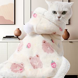 TEMU BabyWoof 반려동물 크리스마스 망토. 고양이 강아지 카푸치노 갈색 곰 후드 망토 담요 침낭, 가을/겨울용 올인원 따뜻한 고양이 파자마, 스타일과 보온성을 위해 부착된 망토, 두껍고 안감 처리된 산호색, 부드럽고 편안함