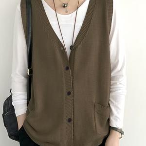 TEMU 여성 플러스 사이즈 루즈핏 민소매 가디건 조끼, 싱글 포켓 및 V넥