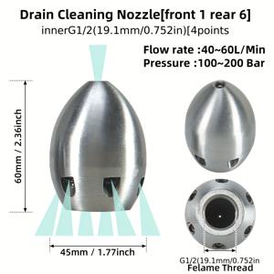 TEMU 고압 세척기 액세서리, 배수관 세척용 플러싱 헤드, 배수관 막힘 제거 및 청소용