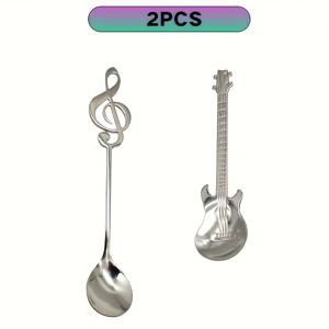 TEMU 음표 스푼과 기타 스푼 세트 2/4/6개, 귀여운 티스푼, 스테인리스 스틸 도수 악보 모양 커피 스푼, 미러 폴리싱, 저어 먹는 스푼 스푼, 가정, 학교, 사무실 또는 레스토랑에 적합, 최고의 선물