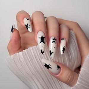 TEMU 24개입 롱 스틸레토 프레스온 네일 XL/XXL 별 네일 3D 워터 글리터 별 디자인 풀커버 네일, 데일리웨어 및 파티용 여성 네일