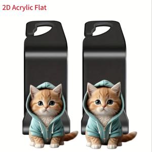TEMU 귀여운 고양이 아크릴 차량용 걸이 2개 - 2D 시트 등받이 걸이, 가방, 열쇠 및 애완동물 용품 보관에 적합, 차량 내부를 위한 실용적인 수납 장치 | 재미있는 고양이 디자인 | 내구성 있는 PMMA 소재, 애완동물 차량용 용품
