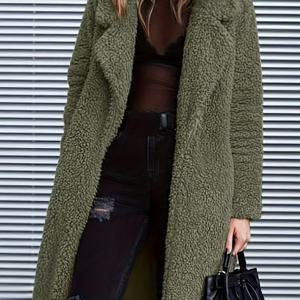 TEMU 여성용 플랩 칼라 롱 가디건 코트, 폭신폭신한 따뜻한 겨울 트렌치 코트