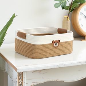 TEMU 손잡이가 있는 스토리지 바구니: 스타일리시한 화이트 & 브라운 대형 화장품 보관함, 책 보관함, 타월 정리함, 다기능 홈 스토리지 솔루션, 침실, 욕실, 책장 & 세탁실에 적합한 선반 바구니