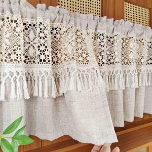 TEMU 싱글 피스, 스타일 레이스 크로셰 숏 커튼 (포켓 디자인), 로드형, 주방, 거실, 문에 적합, 아메리칸 빈티지 홈 데코 (코티지 및 게스트하우스)