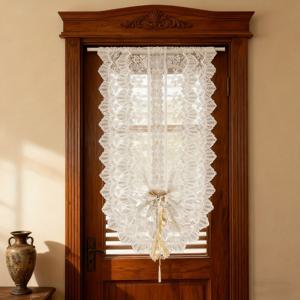TEMU 1개 패널 화이트 레이스 커튼 리본 & 프렌치 플로럴 디자인 - 쉬어 로드 포켓 창문 패널, 높이 조절 가능, 주방, 식당, 문용 - 로맨틱 프렌치 컨트리 커튼, 쉬운 관리 저철분, (리본, 코드) - 문용