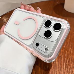 TEMU 폰 케이스: 럭셔리 완충 충격 방지 투명 2-in-1 캔디 컬러 마그네틱 무선 충전 폰 케이스, 아이폰 17pro 17Promax 17Air 12/13/14/15/16/17Pro Max Plus 호환, 남성 여성용 소프트 범퍼 충격 방지 커버