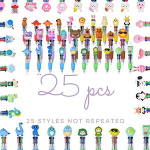 TEMU 25개 미니 리트랙터블 펜, 생생한 만화 캐릭터 디자인 - 빨강, 파랑, 초록, 노랑 - 튼튼한 플라스틱, 배터리 불필요, 학생, 파티, 상품 & 파티 답례품으로 적합, 파티 답례품 펜, 학생 문구류, 재미있는 디자인
