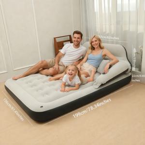 TEMU 3-In-1 등받이 에어 매트리스 (베개 & 사이드 컵 홀더 포함) - 편안한 플록킹 표면 소파 침대, 전천후 사용 가능, 게스트 룸, 낮잠, 모임, 캠핑, 해변 및 크리스마스에 적합