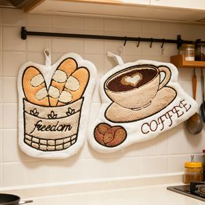 TEMU 2개입 코랄 플리스 핸드 타월 - 흡수성 좋은 보풀 방지 만화 아프터눈 티 디자인, 가벼운 럭셔리 INS 스타일 주방 & 욕실 장식, 모던 스타일, 500gsm