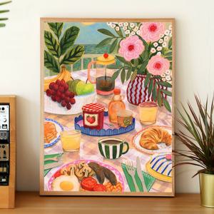 TEMU 화려한 아침 식탁이 그려진 5D DIY 풀드릴 라운드 페인팅, 프레임리스, 대형 사이즈(30x40cm / 11.8x15.7인치), 초보자 및 공예 애호가에게 적합, 거실, 침실, 서재 및 기타 실내 공간용 장식품, 라마단, 이드, 생일, 밸런타인데이, 부활절, 크리스마스, 새해 기념일에 친구와 가족을 위한 완벽한 수공예 선물
