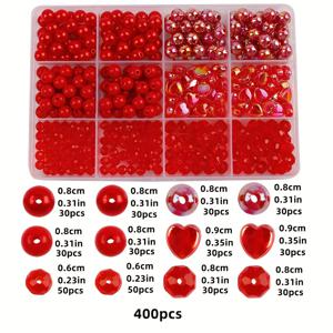 TEMU 귀여운 레드 구슬 400개/330개/세트, 주얼리 만들기 키트용, 미적 구슬 팔찌 만들기, 꽃 나비 구슬, 다수의 목걸이 DIY 휴대폰 고리, 발렌타인데이 선물