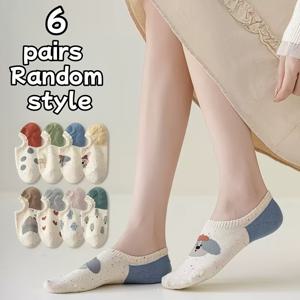 TEMU 6켤레 팩 여성용 한국/일본 스타일 귀여운 뒤꿈치 발목 양말 - 통기성 좋은 양말, 미끄럼 방지 실리콘 그립, 봄 여름용 짧은 발목, 유니폼 & 캐주얼 착용 (귀여운 하트//숫자 패턴)
