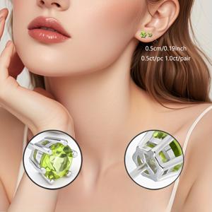 TEMU 우아한 천연 페리도트 귀걸이, 0.75x2 총 1.5캐럿 / 0.5x2 총 1캐럿 천연 페리도트, 클래식 식스프롱 토치 디자인, 실버리 무게 0.85그램, 남녀공용, 우아한 파티 가을 겨울 데일리 액세서리