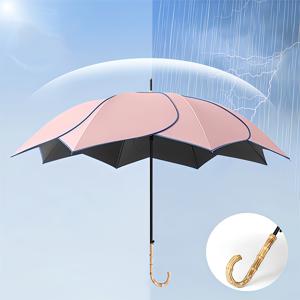 TEMU 1세트 꽃잎 디자인 자동 개폐 우산, 통나무 바람 나무 모양 손잡이, 차양/차양 우산, 다양한 색상 선택 가능 귀여운 베이지 & 핑크 꽃 무늬, 자외선 차단, 비 방지, 여행, 사진 촬영, 파티 이벤트, 가족, 친구 선물, 고급 원단, 가벼운 여행용 우산