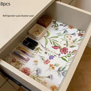 TEMU 4개/8개 두꺼운 꽃과 나비 패턴 냉장고 패드, EVA 소재, 미끄럼 방지 냉장고 패드 - 냉장고 안감, 미끄럼 방지 칸막이 및 서랍 패드, 냉동실, 주방용 - 세탁 가능, 간편한 세척, 스크래치 방지 패드