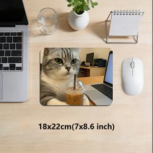 TEMU 1개, 열심히 일하는 고양이 마우스 패드, 편안한 질감, 고화질 프린팅 데스크 매트, 세련된 예술적 미학, 디자인 영감 데스크탑 장식, 고무 미끄럼 방지 게이밍 매트