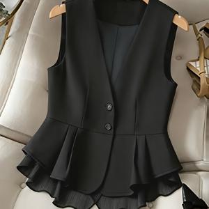 TEMU 여성용 스타일리시 캐주얼 우아한 민소매 조끼 재킷 (봄/여름용), 출퇴근 및 매끄러운 핏에 완벽